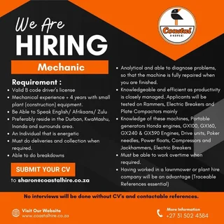 Looking for a Mechanic for plant hire company