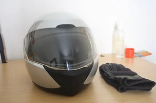 Motorcycle Helmet + Gloves