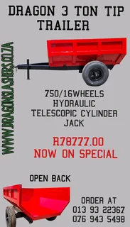 3 ton tip trailers now on special