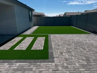 Artificial grass and paving