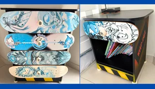 Chest of drawers and matching bedside pedestal.Skateboard style