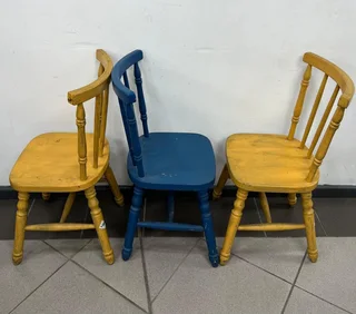 1 BLUE x Wooden chairs - REF STOCK NO 4379 Now selling for 150.00ea Whatsapp: 072 1794070