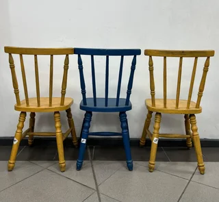 1 BLUE x Wooden chairs - REF STOCK NO 4379 Now selling for 150.00ea Whatsapp: 072 1794070