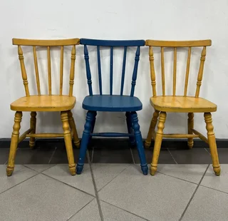 1 Blue X wooden Chairs - Ref Stock No 4379 Now Selling For 150.00ea Whatsapp: 072 1794070