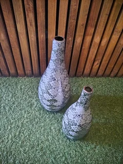Silver flower printed vases x2 Ref Stock No 3352 Price Only R 200.00 WhatsApp No: 079 011 7918