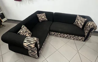 Two-piece Black L shaped couch - REF STOCK NO 4489 Now only R3000.00 Whatsapp No: 072 179 4070