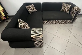 Two-piece Black L Shaped Couch - Ref Stock No 4489 Now Only R3000.00 Whatsapp No: 072 179 4070