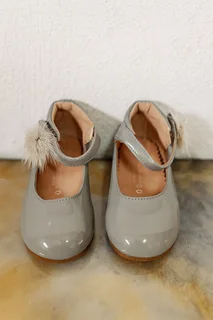 Girls’ Patent Mary Jane Shoes with Fur Pom Detail