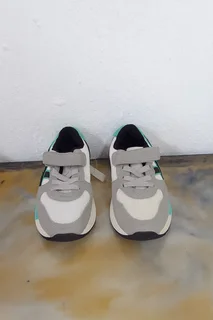 Kids’ Sporty Velcro Sneakers – Grey, White & Green