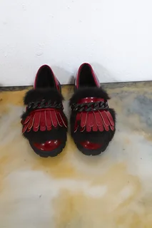Luxury Red Patent Fur-Trim Kids’ Loafers