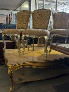19th Century French Louis XV Style Gilt Side Chairs , Upholstered