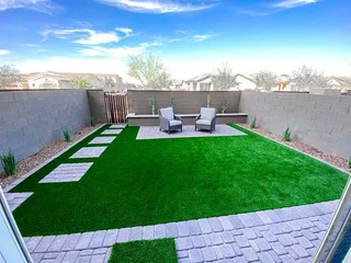 Artificial grass.. Paving..Roll on lawn.. brown and gray stones..compost  available and affordable