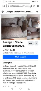 L Shape Lounge couch - sits 5
