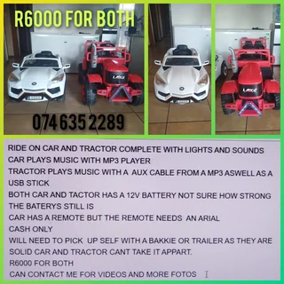 Kids ride on car and tractor