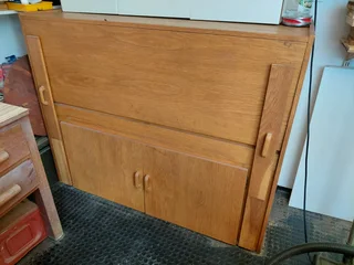 Wooden cabinet 1370 wide x 1100 high by 550 deep - with pull out functional table/work space.
