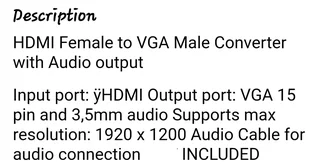 HDMi (female) to VGA (male) -Adaptor/converter