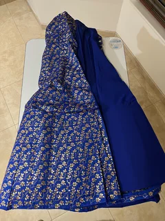 Royal Blue Embroidered Art Silk Semi-Stitched Lehenga with Dupatta