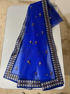 Royal Blue Embroidered Art Silk Semi-Stitched Lehenga with Dupatta