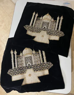 Silver embroidered on Black Velvet Pillow Covers (x2)