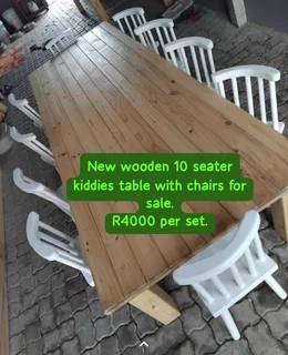 10 Seater wooden tables and kiddies chairs FOR SALE.