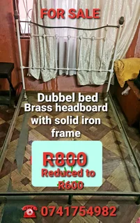Dubbel bed steel frame with brass finish headboard