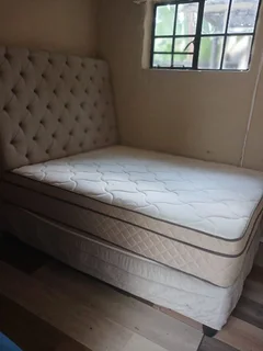 Queen sized mattress, base and headboard