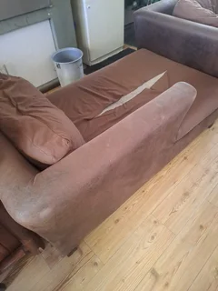 Suede corner lounge suite - Needs repair work