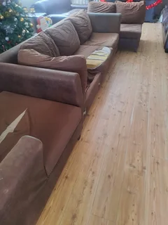 Suede corner lounge suite - Needs repair work