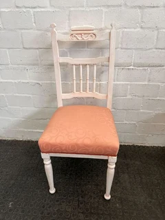 Vintage White Painted Dining Chair with Pink Cushion- A51103