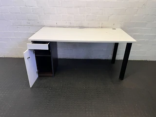 Modern White Office Desk with Black Legs and Storage- A53024