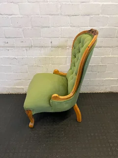 Vintage Green Upholstered Accent Chair with Carved Wood Frame- A53741