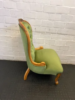 Vintage Green Upholstered Accent Chair with Carved Wood Frame- A53741