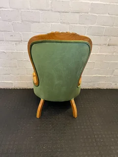Vintage Green Upholstered Accent Chair with Carved Wood Frame- A53741