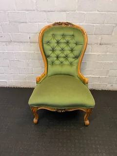 Vintage Green Upholstered Accent Chair with Carved Wood Frame- A53741