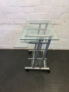 Stylish Glass-Top Mobile Console Table with Silver Frame- A52970