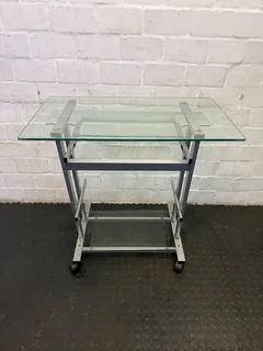 Stylish Glass-Top Mobile Console Table with Silver Frame- A52970