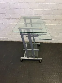 Stylish Glass-Top Mobile Console Table with Silver Frame- A52970