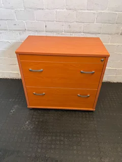 Stylish Orange Wooden Filing Cabinet with Two Drawers, Minor Scratches - REDUCED- A52915