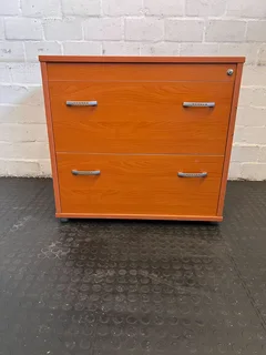 Stylish Orange Wooden Filing Cabinet With Two Drawers, Minor Scratches - Reduced- A52915