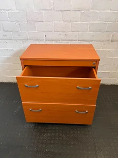 Stylish Orange Wooden Filing Cabinet with Two Drawers, Minor Scratches - REDUCED- A52915