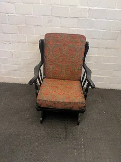 Floral Embroidered Cushioned Arm Chair with Wooden Frame- A47238