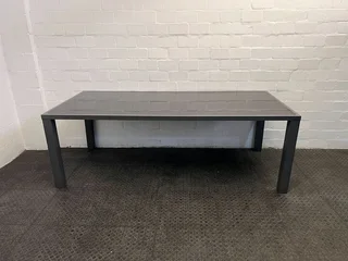 Black Glass Dining Room Table with Steel Frame (Width: 220cm)(Height: 75cm)- A50553