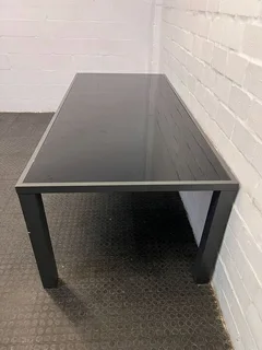 Black Glass Dining Room Table with Steel Frame (Width: 220cm)(Height: 75cm)- A50553