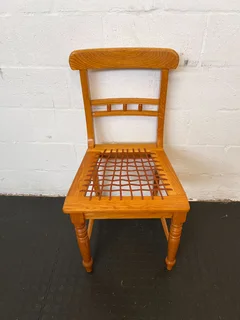 Vintage Wooden Dining Chair with Grid Seat – Good Condition- A52897
