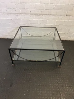 Elegant Glass-Top Coffee Table with Black Metal Frame- A53745