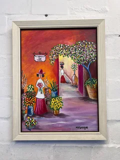 Vibrant Framed Floral Oil Painting by Martinique – 70 x 53cm- A54324