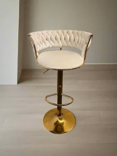 Elegant Gold and Cream Velvet Bar Stool with Backrest- A54773
