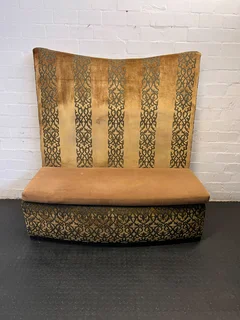 Elegant Vintage Upholstered Sofa in Gold and Brown with Minor Wear- A54394