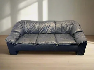Stylish Balck Leather Like Couch with Minor Wear- A54931