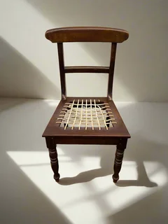 Charming Vintage Wooden Dining Chair with Woven Seat – Minor Wear- A55264